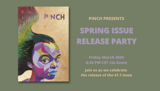 Poster for the Pinch's Spring issue release partyCartel del evento de lanzamiento del número de primavera de la revista Pinch featuring Taiyo Okamoto's piece titled Eschatalogia.