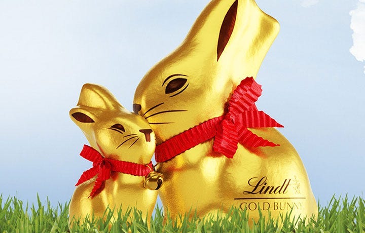 Lindt GOLD BUNNY with baby bunny.