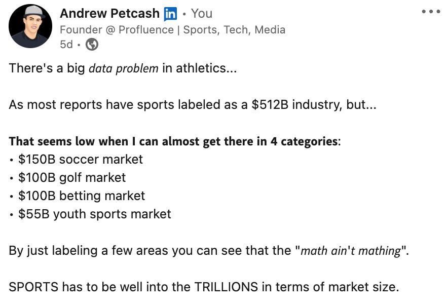 data problem in sports via linkedin post by petcash