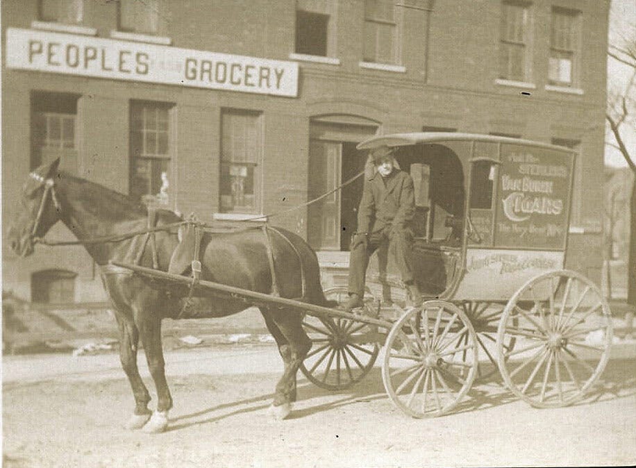 Historic photo of a horse and buggy in front of the Peoples Grocery, understood to be the Memphis store known to Ida Wells