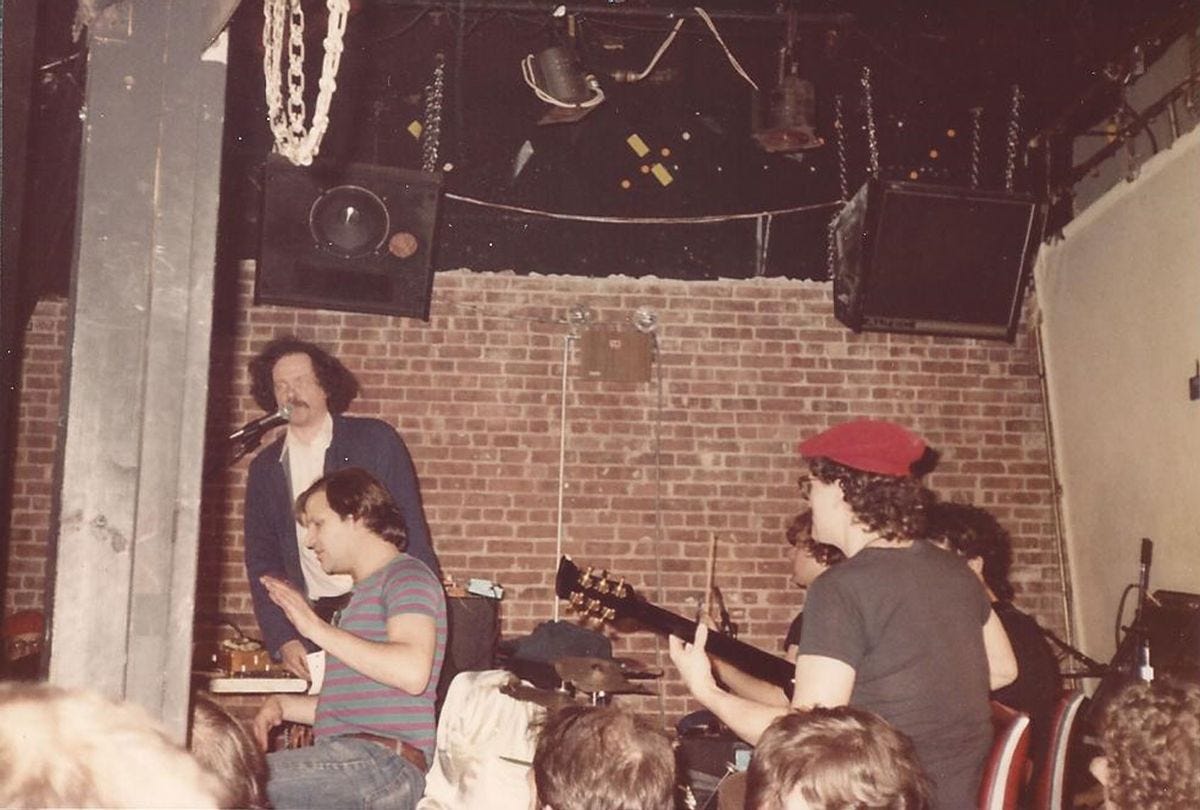 Lucian Truscott playing with The Fugs at the Mudd Club in 1982 (Photo provided by Lucian Truscott, taken by then girlfirend)