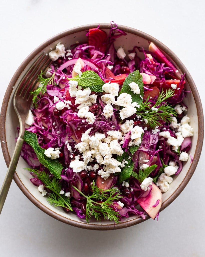 Pink Cabbage Salad with Agrodolce Beets