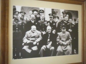 The iconic picture of Churchill, Roosevelt and Stalin at the Yalta conference. It created the post WWII peace and also sewed the seeds of more conflict.