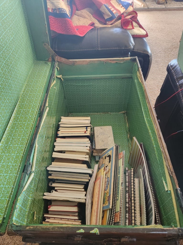 old trunk of journals