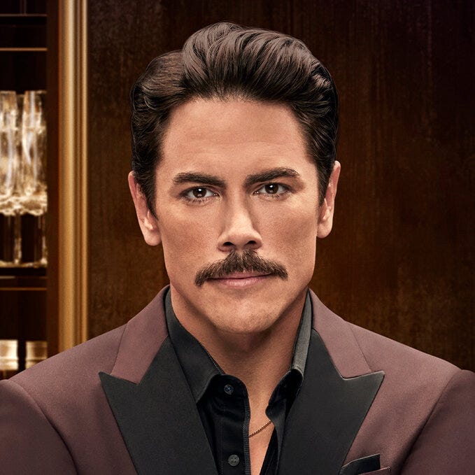 A picture of Tom Sandoval looking like it was cropped from the poster for a Benoit Blanc mystery.