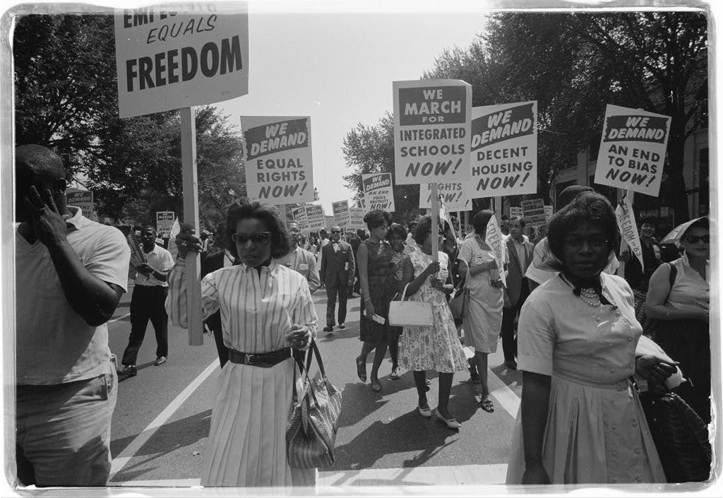 Female demonstrators at the March on Washington on 28 August 1963.