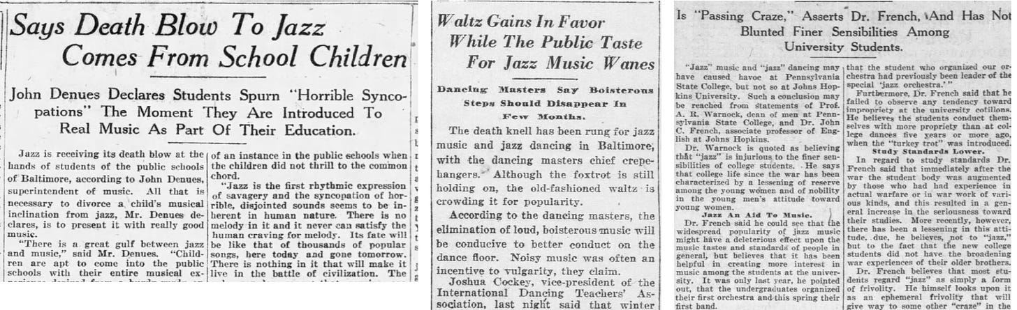articles attacking jazz from 1921