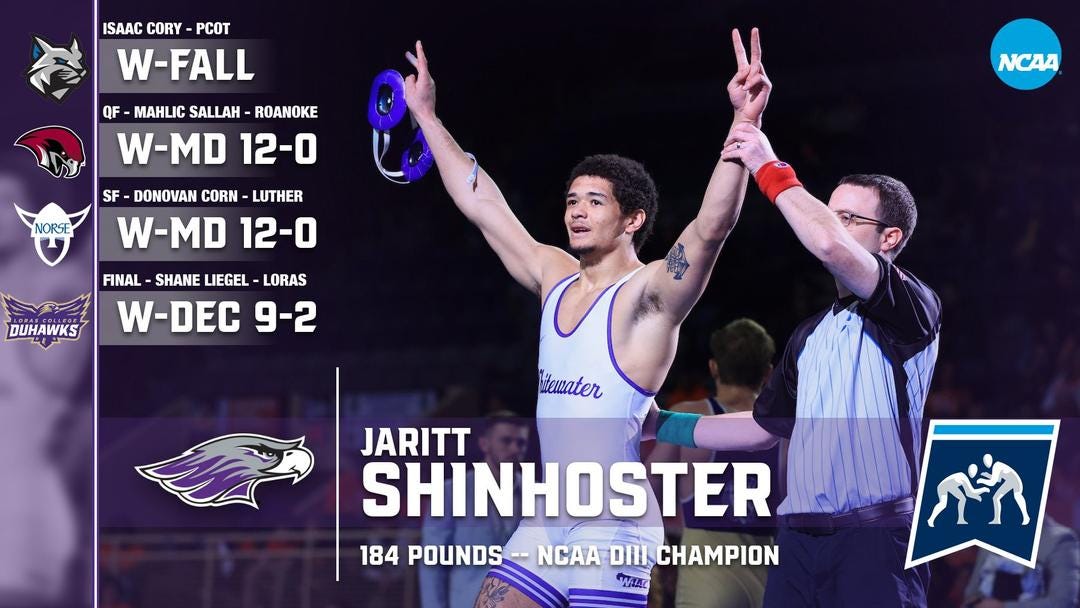 Jaritt Shinhoster goes 4-0 at the 2023 NCAA DIII Wrestling Championships