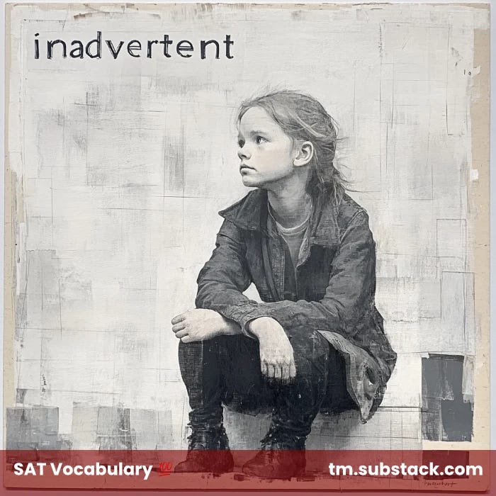 Illustration of a girl looking wistfully to her right; used to illustrate the SAT vocab word 'inadvertent'.