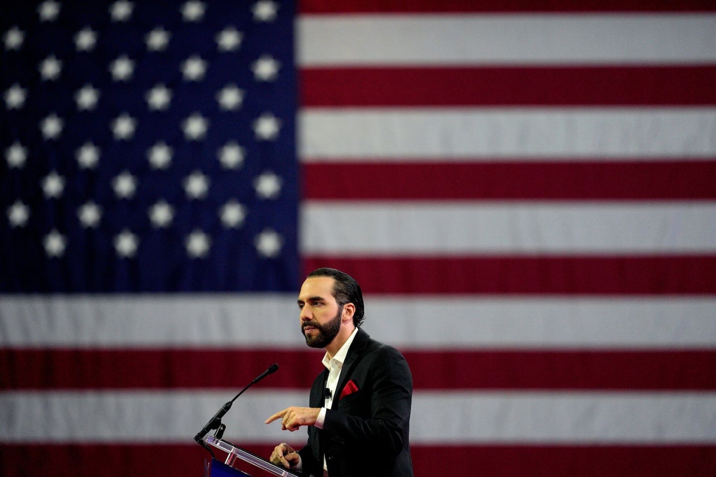 El Salvador's president, Nayib Bukele, speaks during the Conservative Political Action Conference in Maryland on Feb. 22, 2024. The Conservative Political Action Conference launched in 1974 to bring together conservative organizations, elected leaders, and activists.