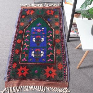 Small Rug, Vintage Rug, Turkish Rug, Antique Rug, Rugs For Kitchen, 2.3x4.2 ft Blue Rug, Moroccan Rug, Modern Bath Mat,