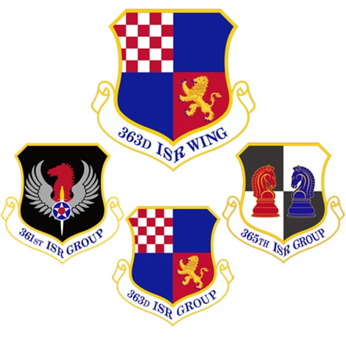 363d ISR Wing emblem with the three group emblems underneath.
