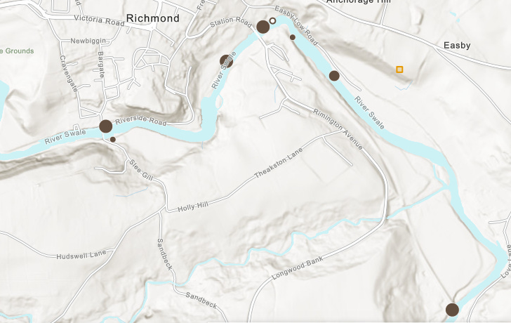 map marked with locations of sewage spills