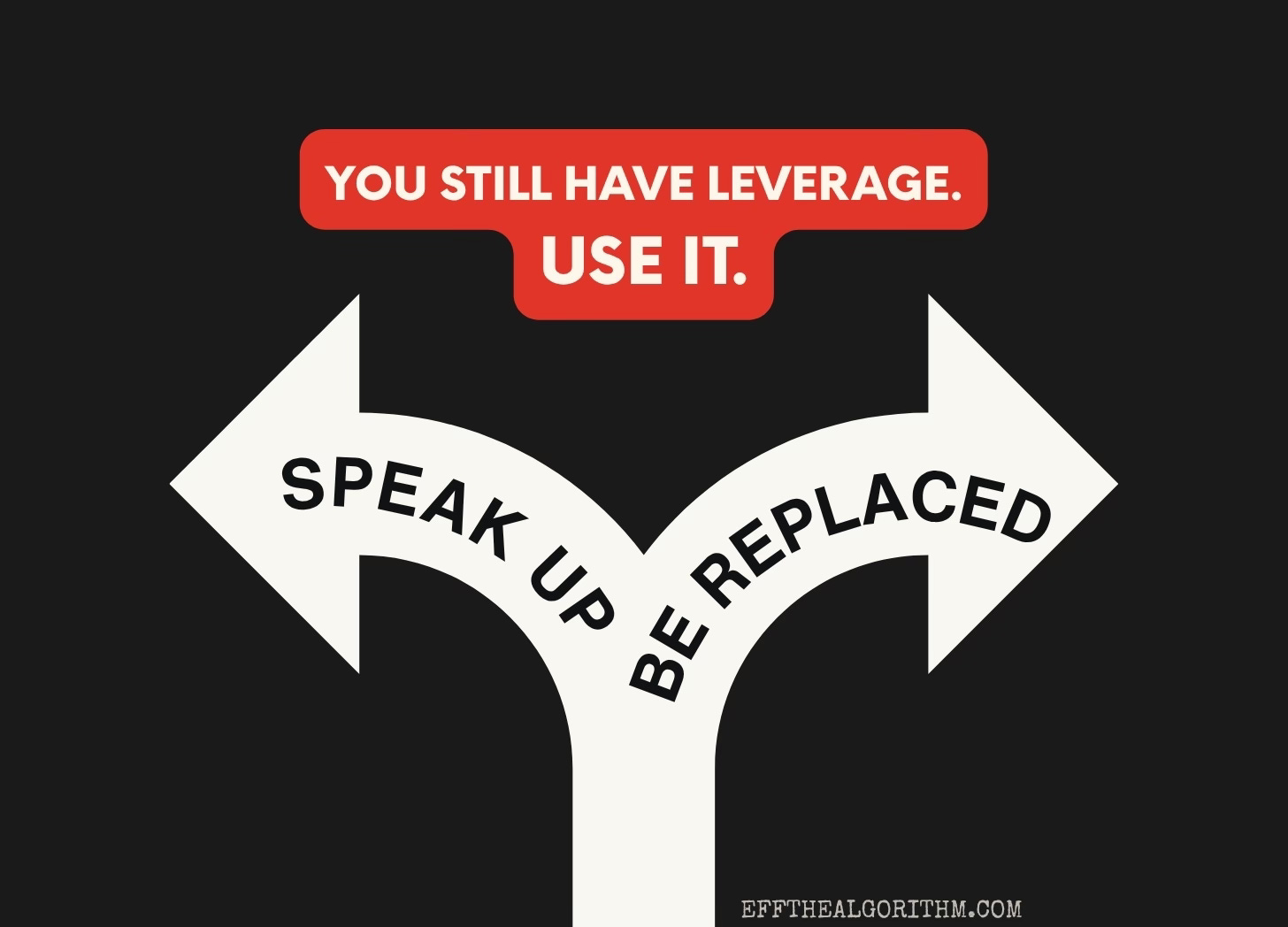 Illustration of a forked road with a choice to speak up or be replaced