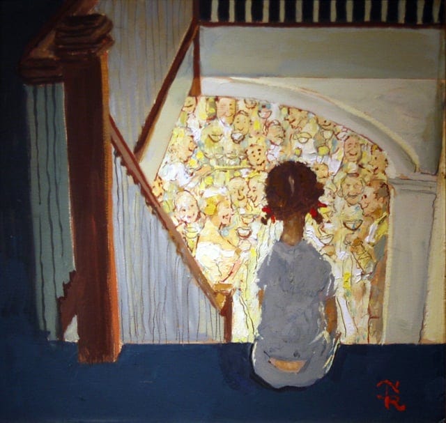 r/museum - Norman Rockwell - Little Girl Looking Downstairs at Christmas Party (1964)