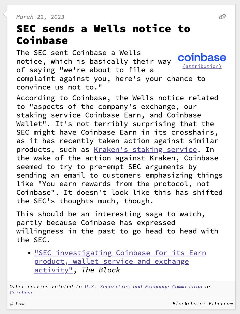web3 is going just great on Twitter: "SEC sends a Wells notice to Coinbase  March 22, 2023 https://t.co/s5cFCIFiH9 https://t.co/conUtlpNTD" / Twitter
