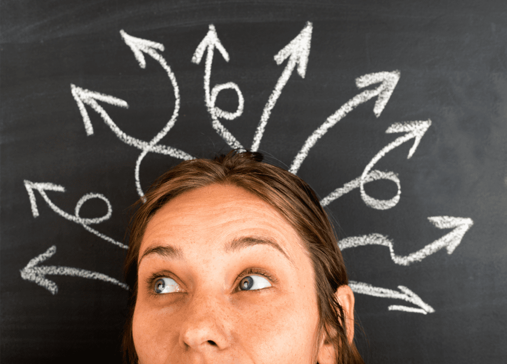 young woman with too many thoughts and ideas in her mind