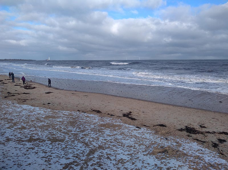 Snow on Whitley Bay beach in February 2019