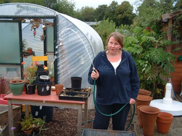 Sarah's got her allotment by these days.