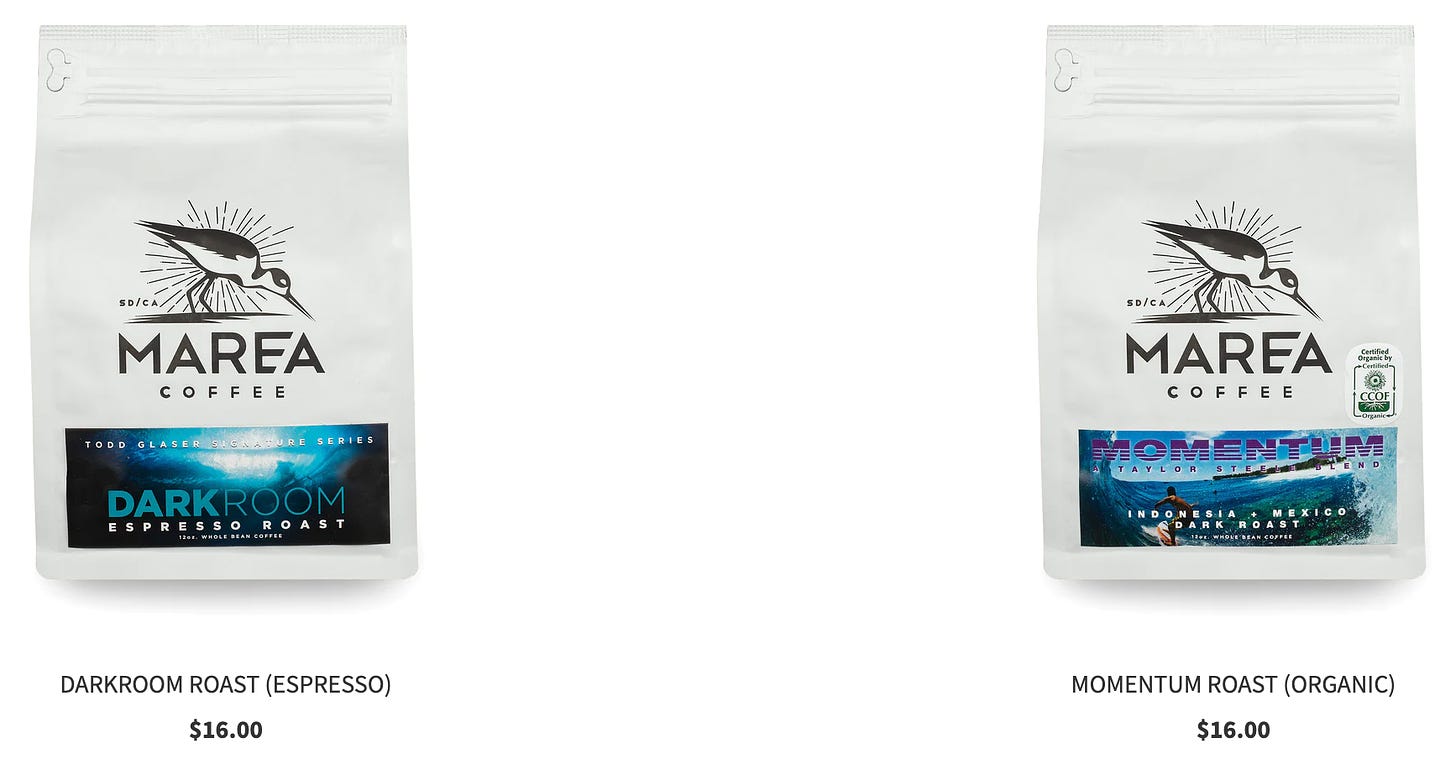 Marea Coffee Bags on a white background.