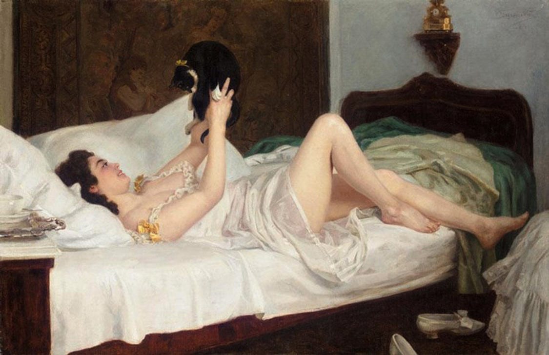 justineportraits:
“Nikolaï Bodarevsky Femme allongée avec un chat 1905
”