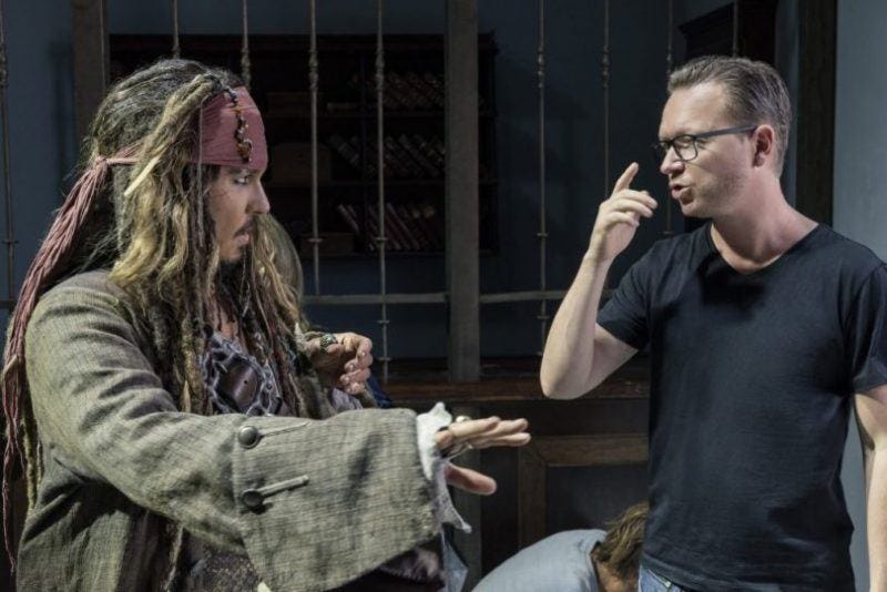 johnny depp with joachim ronning espen sandberg pirates movie