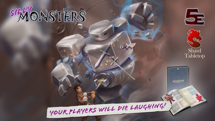 Promotional image from the Silly Monsters Kickstarter, featuring the Magnetic Golem