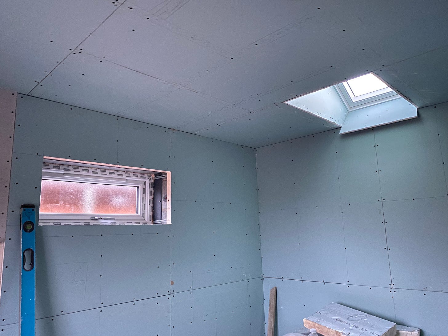 ceiling and walls plaster boarded