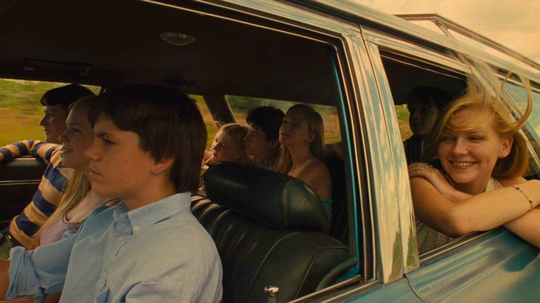Cast of The Virgin Suicides in car