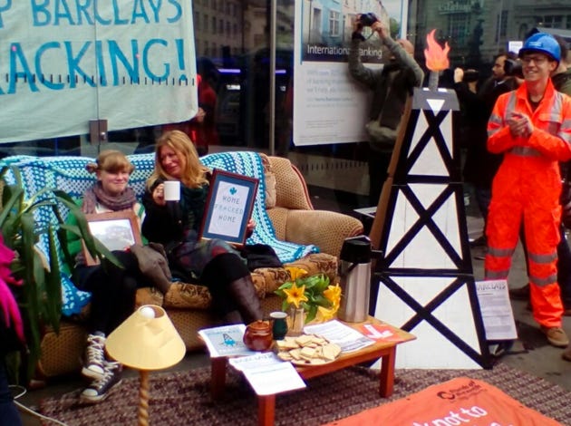 Image: JollyJourno The protest outside the Piccadilly Circus branch of Barclays 