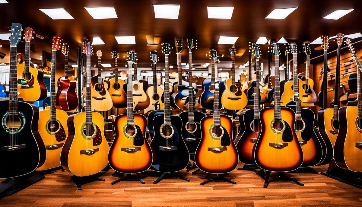 Shop full of acoustic guitars