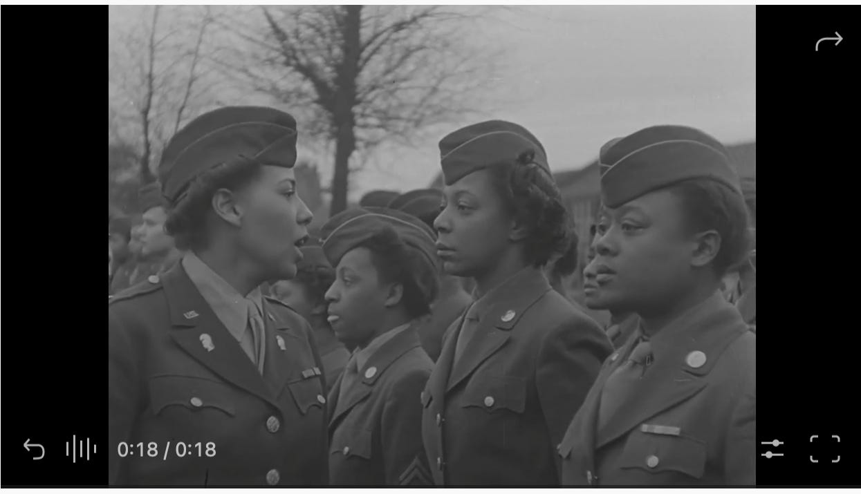 Black and white film clip of African American women soliders