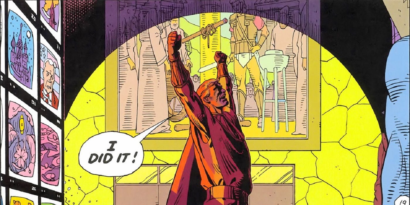 Panel from The Watchmen comic. "I DID IT"