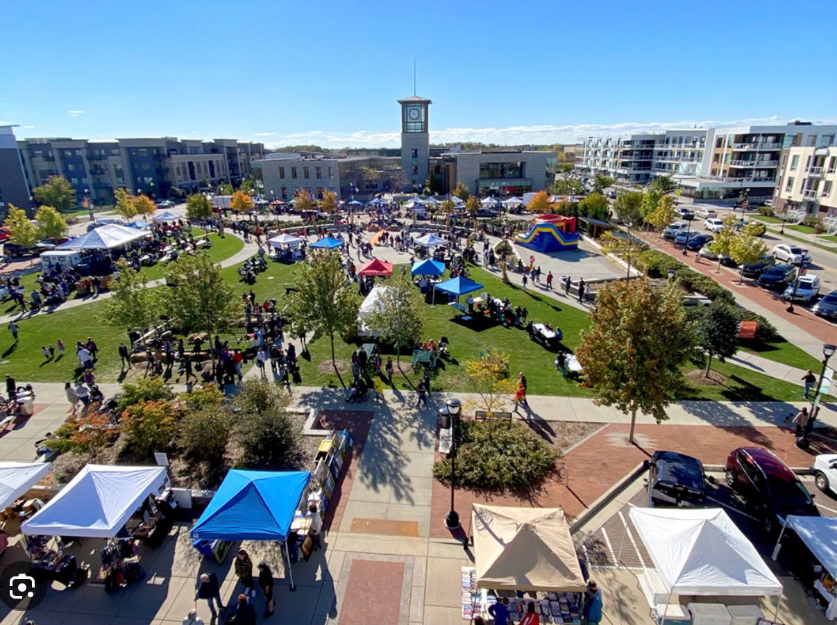 aerial view of farmers market at Drexel Town Square