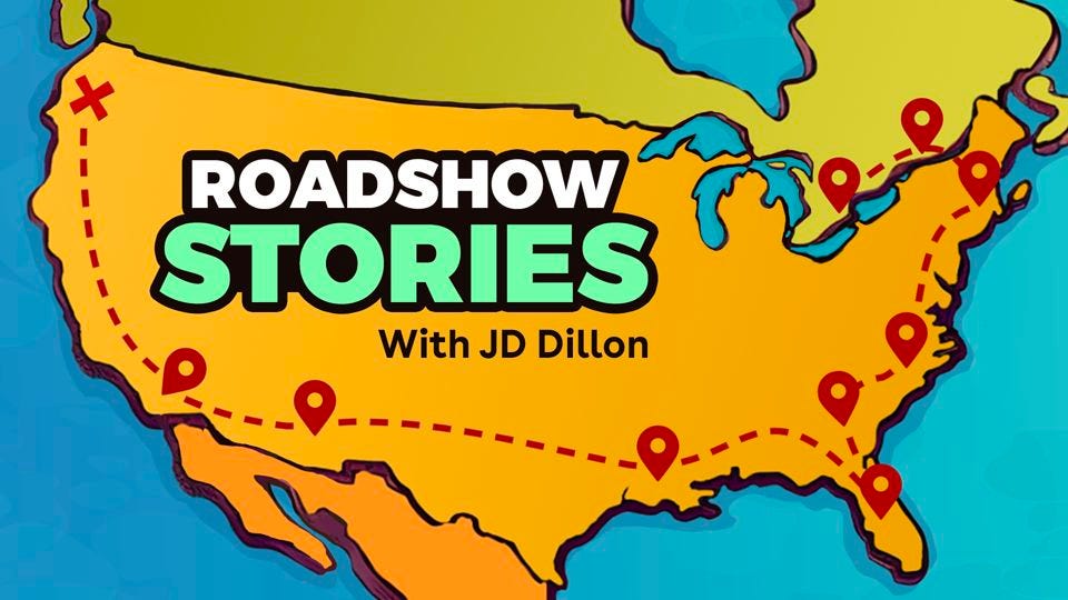 The title graphic for JD's Road Show Stories presentation
