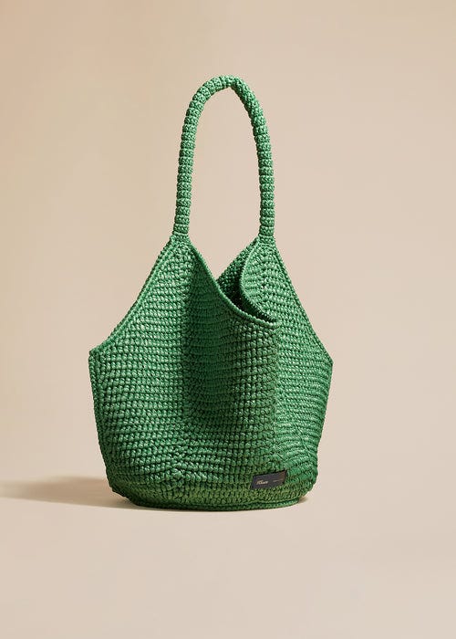The Medium Lotus Tote in Forest Green Raffia