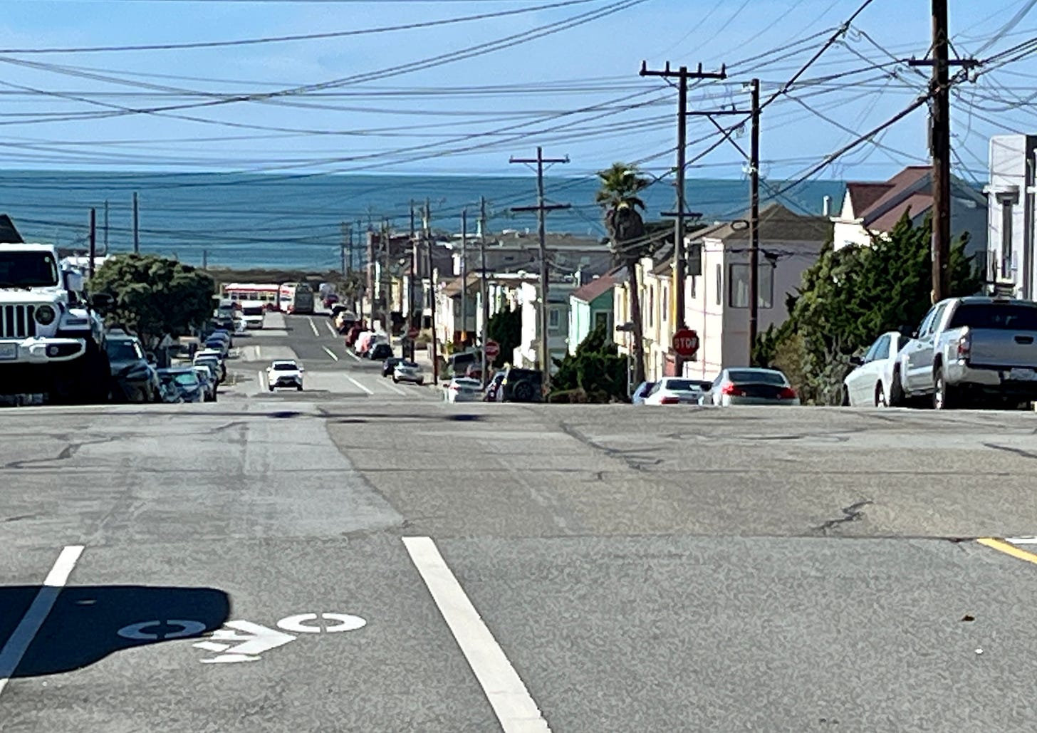 Looking down our street at the Pacific Ocean