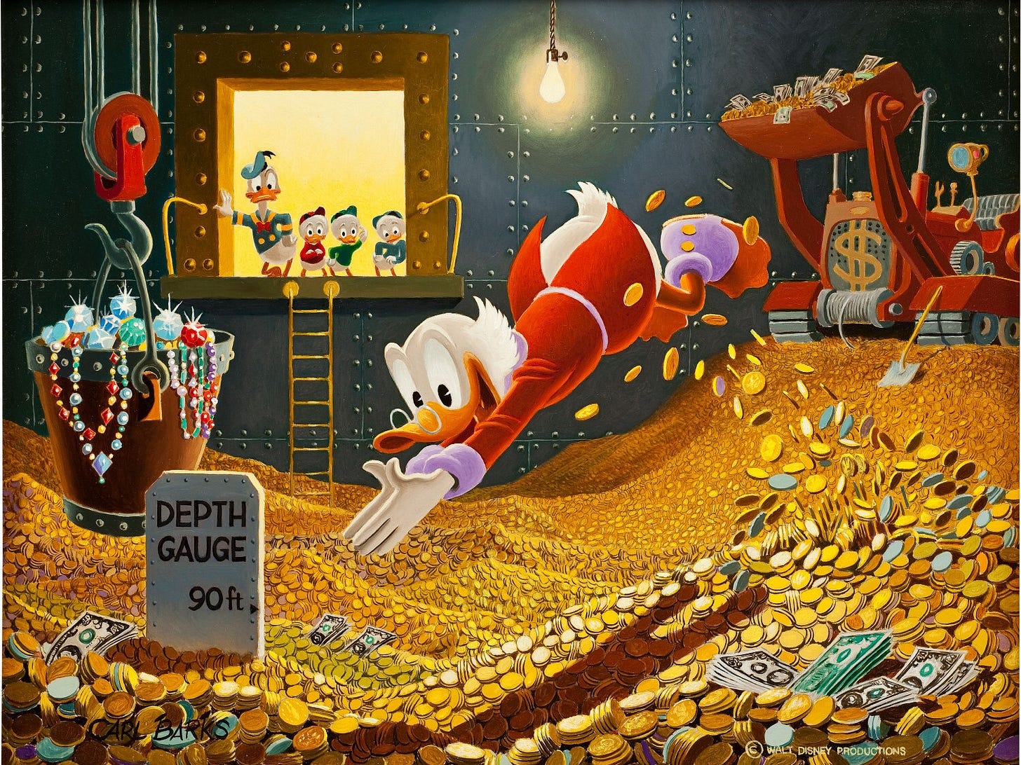 scrooge mcduck diving into money