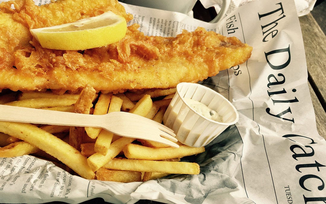 Fish and chips wrapped in newspaper - Nellsar Care Homes Nutritional Therapy