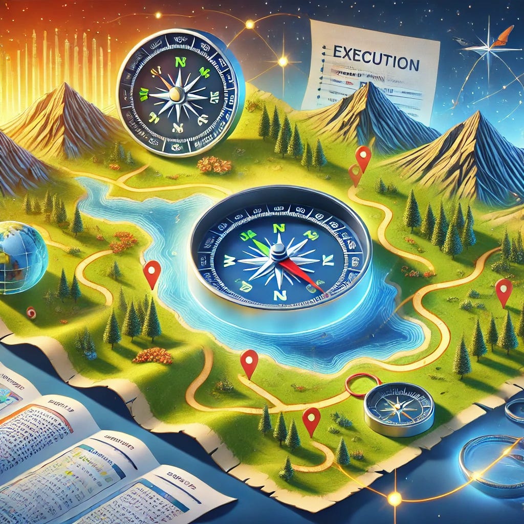 A creative and metaphorical illustration of a treasure hunt theme for SQL queries. The image depicts a vast landscape representing a database with various terrains like forests, mountains, and oceans. A detailed treasure map is laid out with a compass, marked paths, and checkpoints symbolizing an execution plan created by a navigator (representing the SQL engine). The treasure chest symbolizes query results, glowing at the endpoint of the map. The overall style is vibrant and clear, combining elements of exploration, adventure, and technical precision.