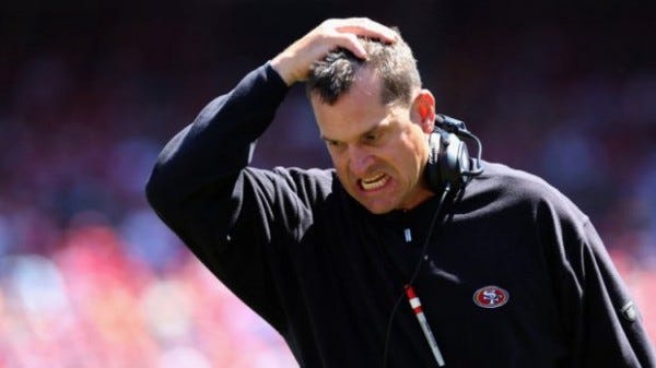 jim harbaugh crazy eyed on 49ers tailspin 2014 images