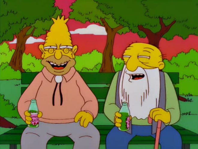 El abuelo Simpson y su amigo Jasper disfrutan del medioambiente.