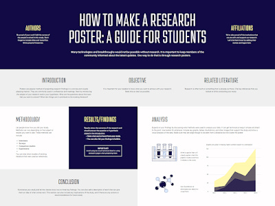 Poster template blue title bar and sans serif type.