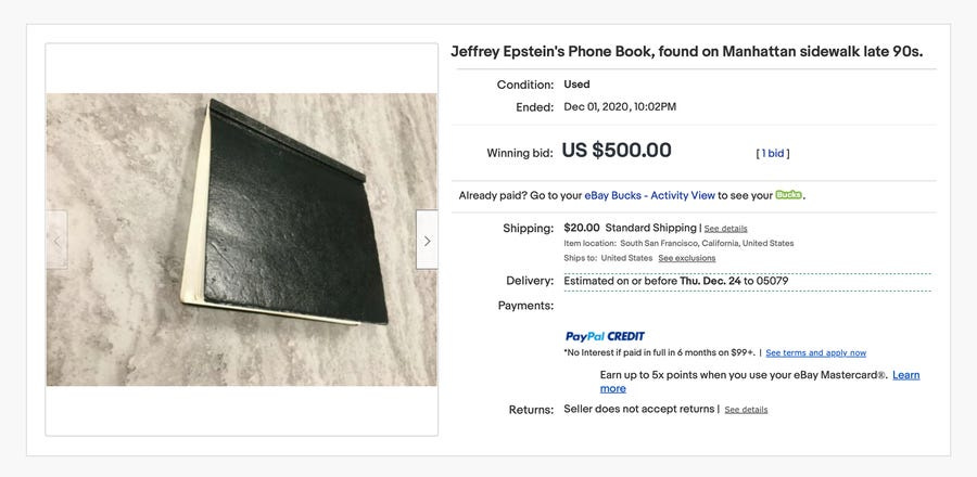 Little Black Book eBay listing