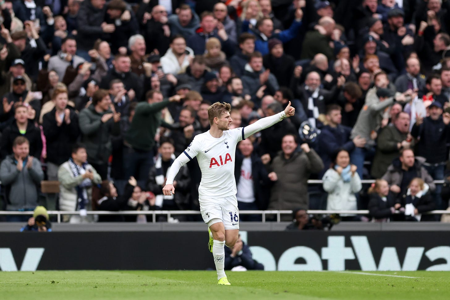 Timo Werner pictured celebrating after scoring for Tottenham Hotspur in a 3-1 win over Crystal Palace in March 2024