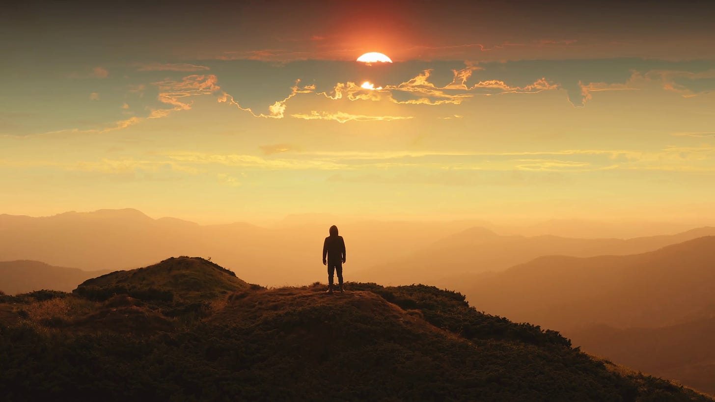 The man standing on a mountain top against the beautiful sunset. time lapse Stock Video Footage ...