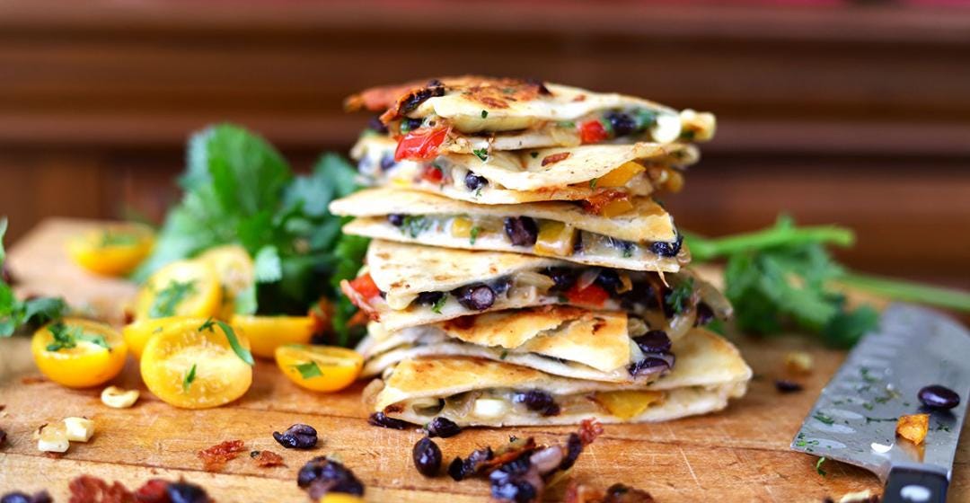 Butternut, Fresh Corn, and Black Bean Quesadillas, Cook the Vineyard