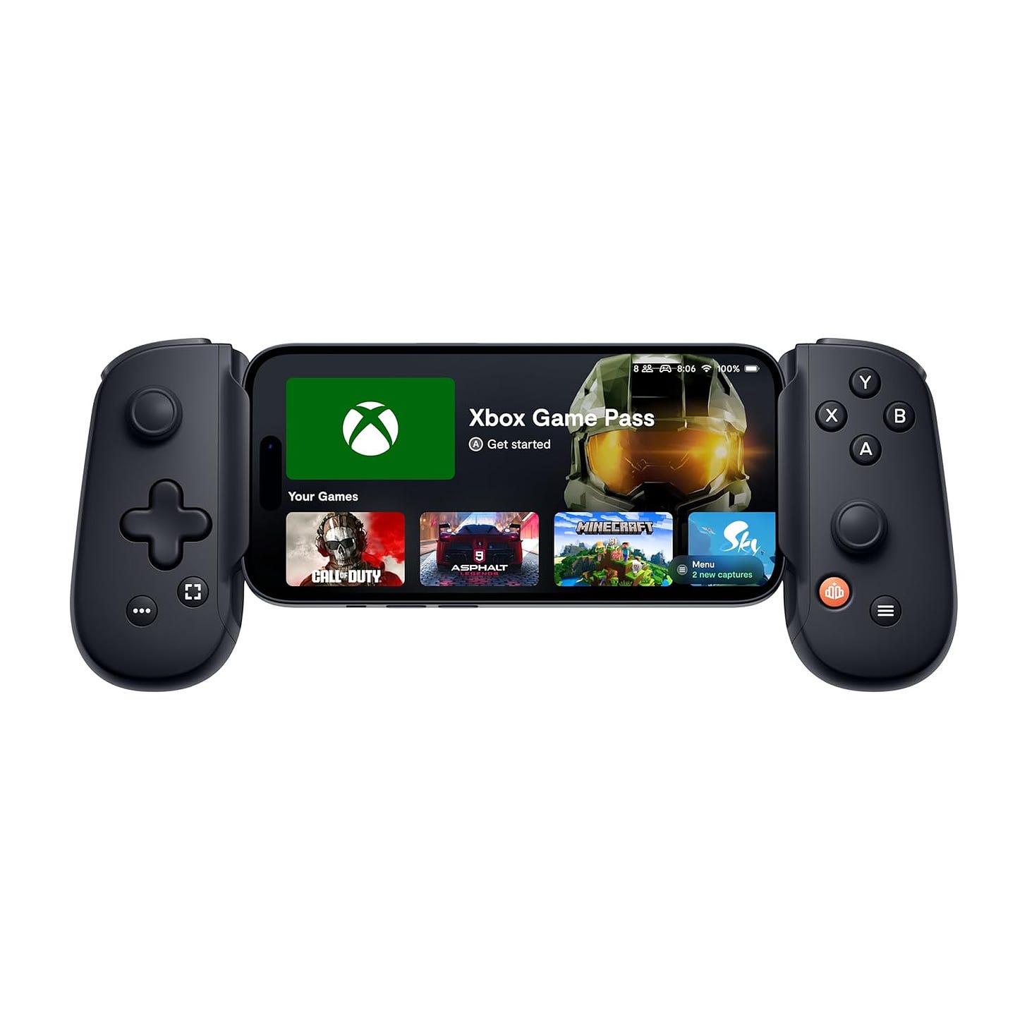 Official product image of the BackBone controller with an iPhone