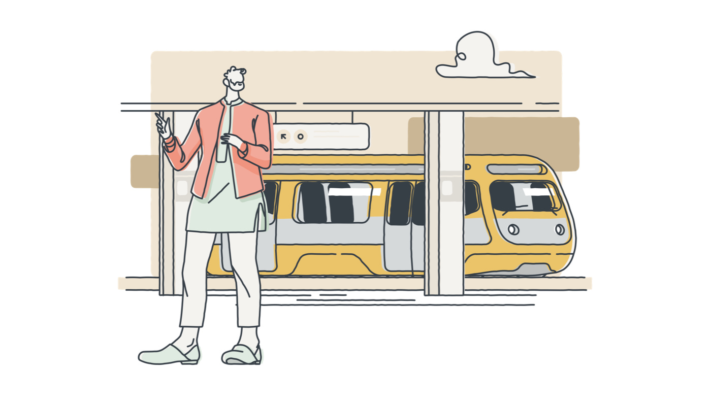 A graphic of a person waiting for a train