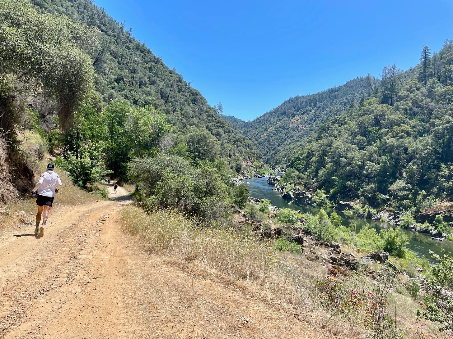 Chris Z running alongside the American River, close to the Rucky Chucky Aid Station of the Western States Endurance Run